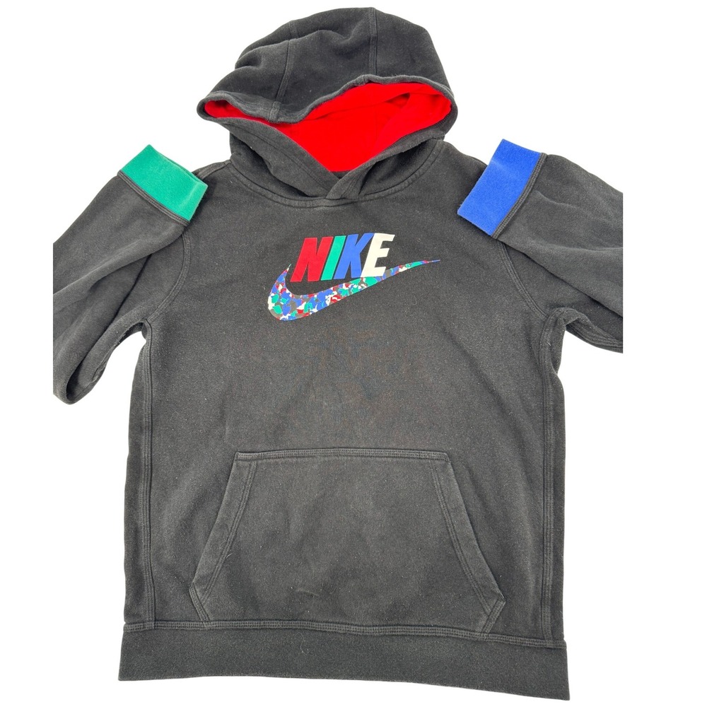 Nike Kids Gray Hoodie Sweatshirt Colorblock Swoosh Pullover XL